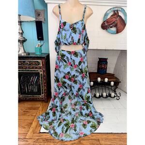 SEEK TWO PIECE FLORAL HAWAIIAN PRINT DRESS-RUFFLE SKIRT & BUSTIER TOP m